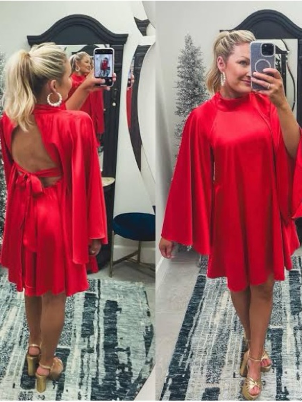 Sugarlips Red Backless A-Line Mini Dress with Cape Sleeves